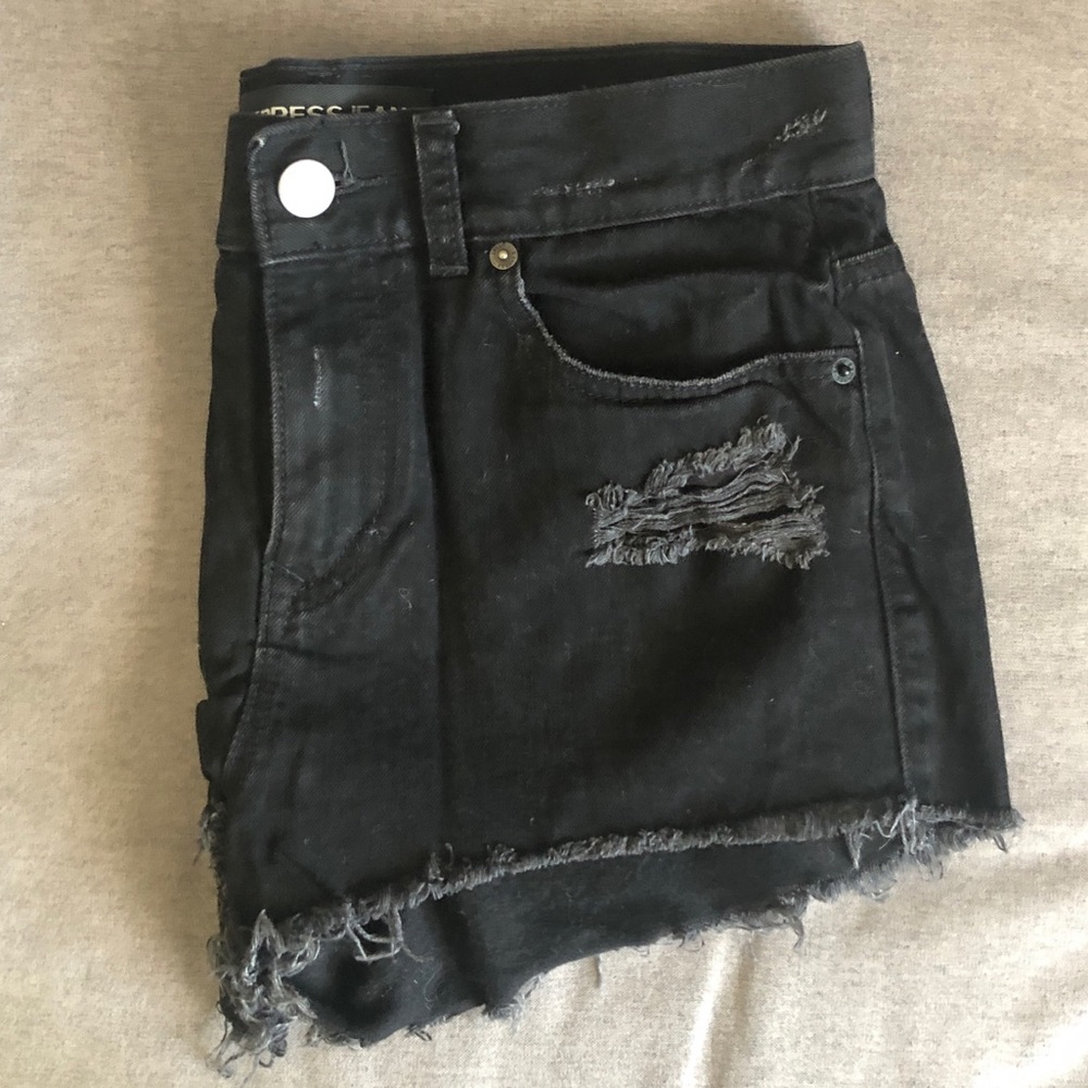 Express black denim shorts high waisted distressed
